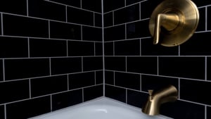 Six3Tile_CustomShower_3x6 BlackTricornGloss_GoldFixtures