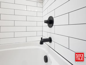White Tile Tub with dark grout